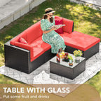 DEVOKO 5 Pieces All-Weather Patio Furniture Set with Cushions