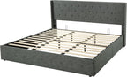 ALLEWIE Queen Size Lift Up Storage Bed with Wingback Headboard