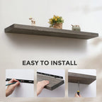 Handcrafted European Pine Natural Rustic Wooden Floating Shelves Wall Mounted Set of 2