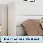 ALLEWIE Queen Size Lift Up Storage Bed with Wingback Headboard