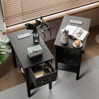 End Table with Charging Station, Narrow Chairside Table with Drawers & USB Ports & Power Outlets, Nightstand for Small Spaces