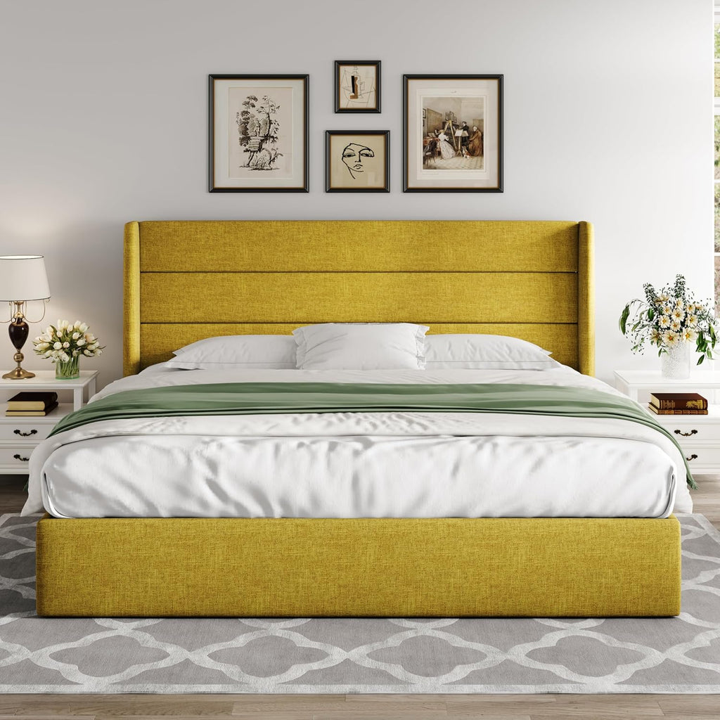ALLEWIE Queen Size Lift Up Storage Bed with Wingback Headboard