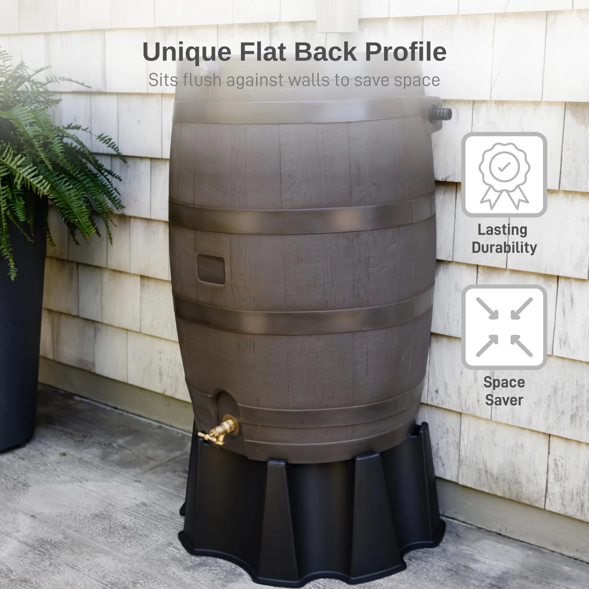 RTS HOME ACCENTS 50-Gallon Rain Barrel with Brass Spigot - Walnut
