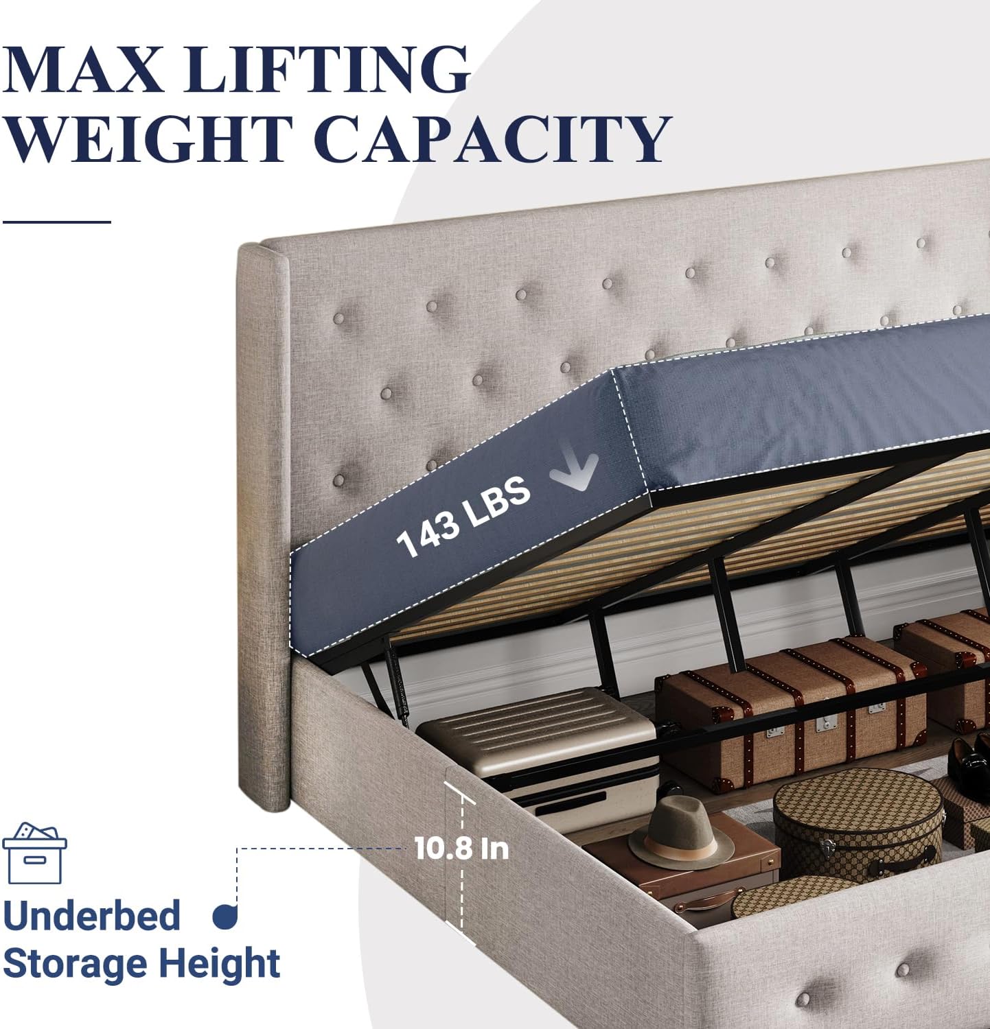 ALLEWIE Queen Size Lift Up Storage Bed with Wingback Headboard