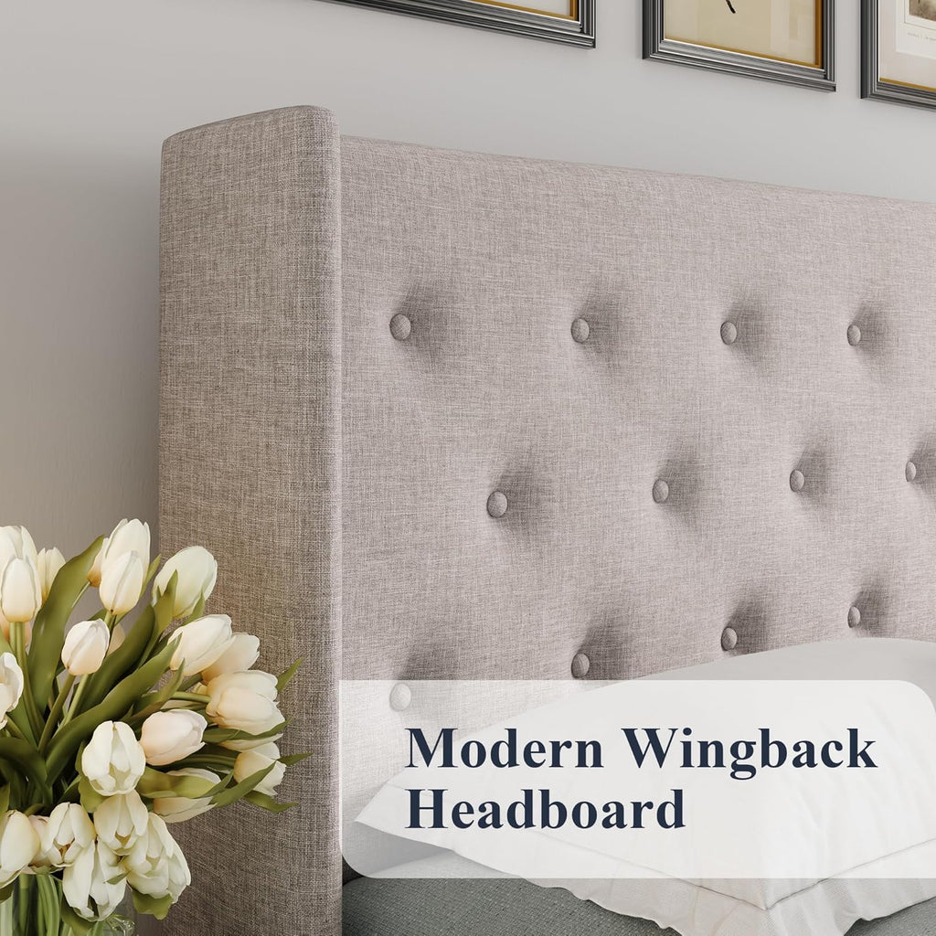 ALLEWIE Queen Size Lift Up Storage Bed with Wingback Headboard