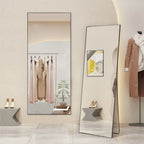 Full Length Mirror with Stand, Floor Mirror with Aluminum Alloy Frame for Bedroom, Standing Full Body Mirror for Wall, Cloakroom