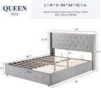 ALLEWIE Queen Size Lift Up Storage Bed with Wingback Headboard