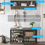 Entryway Coat Rack Shoe Bench Set, Industrial Hall Tree Coat Shoe Rack