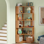 6-Tier Corner Book Shelf, 64.9Tall Freestanding Wood Industrial Bookcase Bookshelf