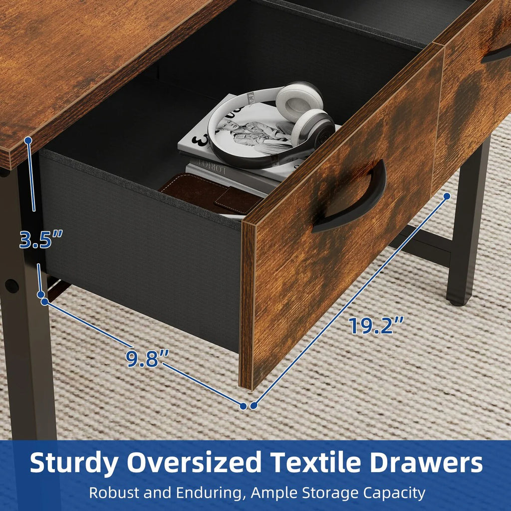 Moasis Small Computer Desk with Fabric Drawers and Monitor Stand