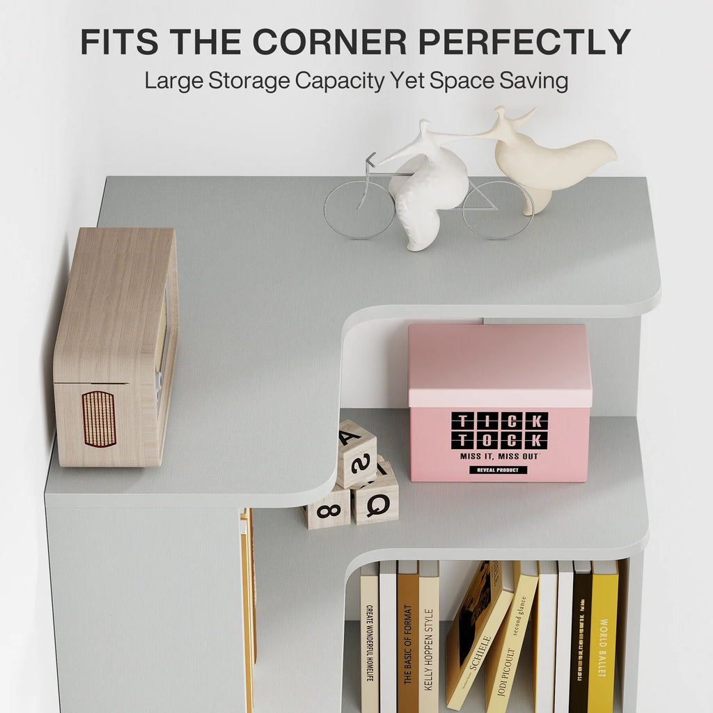 6-Tier Corner Book Shelf, 64.9Tall Freestanding Wood Industrial Bookcase Bookshelf