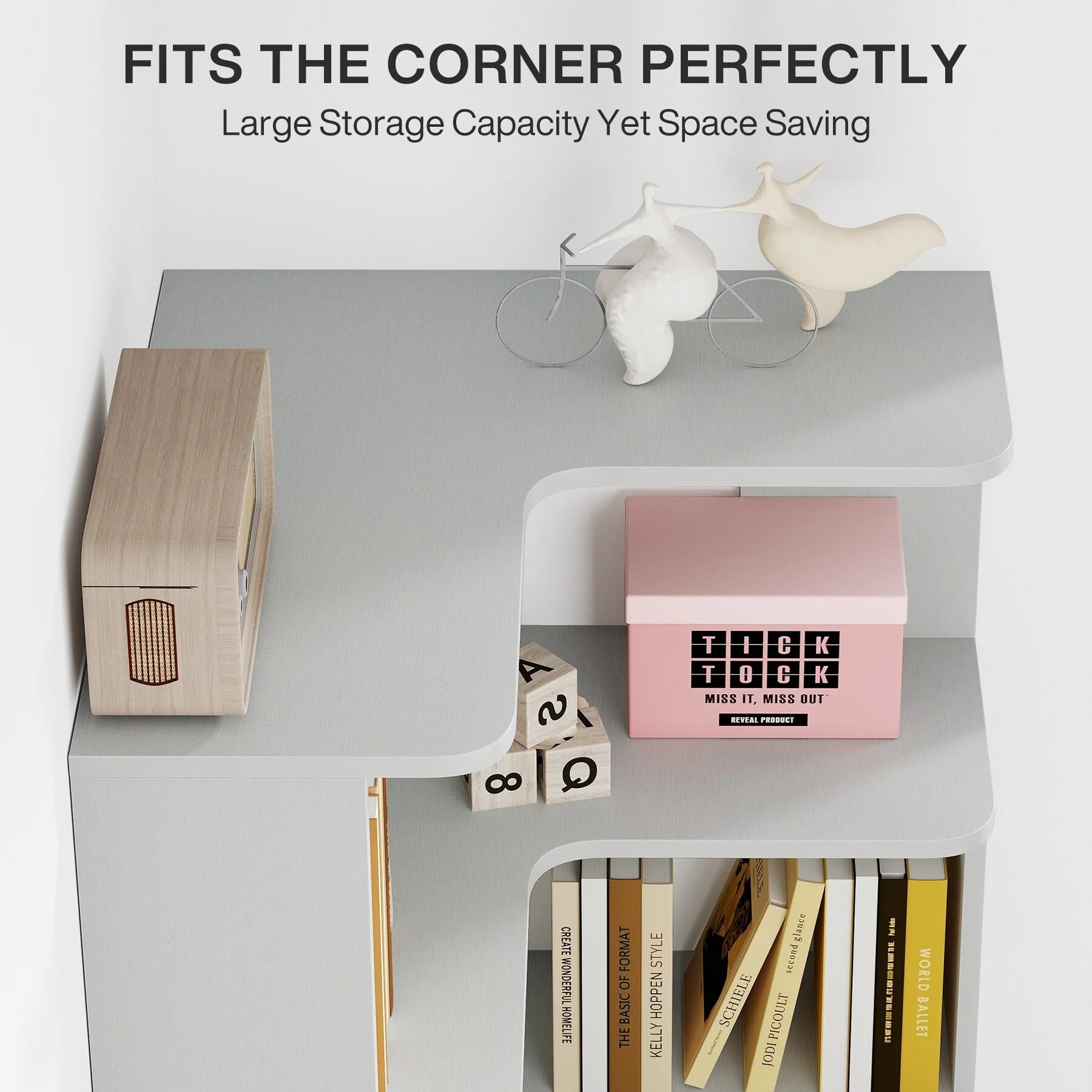 6-Tier Corner Book Shelf, 64.9Tall Freestanding Wood Industrial Bookcase Bookshelf